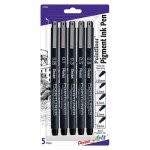 Pentel Pointliner Drawing Pens, 5-Pack, Black Ink