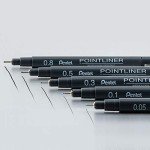 Pentel Pointliner Drawing Pens, 5-Pack, Black Ink