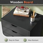 Black Wood Chest with Wheels and Drawers