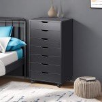 Black Wood Chest with Wheels and Drawers