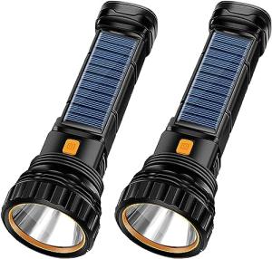 2-Pack Solar Rechargeable 1000 Lumens LED Flashlight