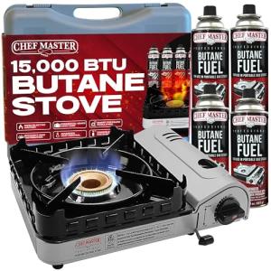 Portable Butane Camp Stove with 4 Canisters