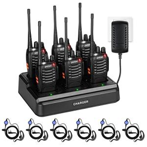 pxton walkie talkies for Adults Long Range with Upgraded Earpiece,radios walkie talkies Rechargeable Portable Two Way Radios with 6 Way Multi Gang Charger and Li-ion Battery (6 Pack)