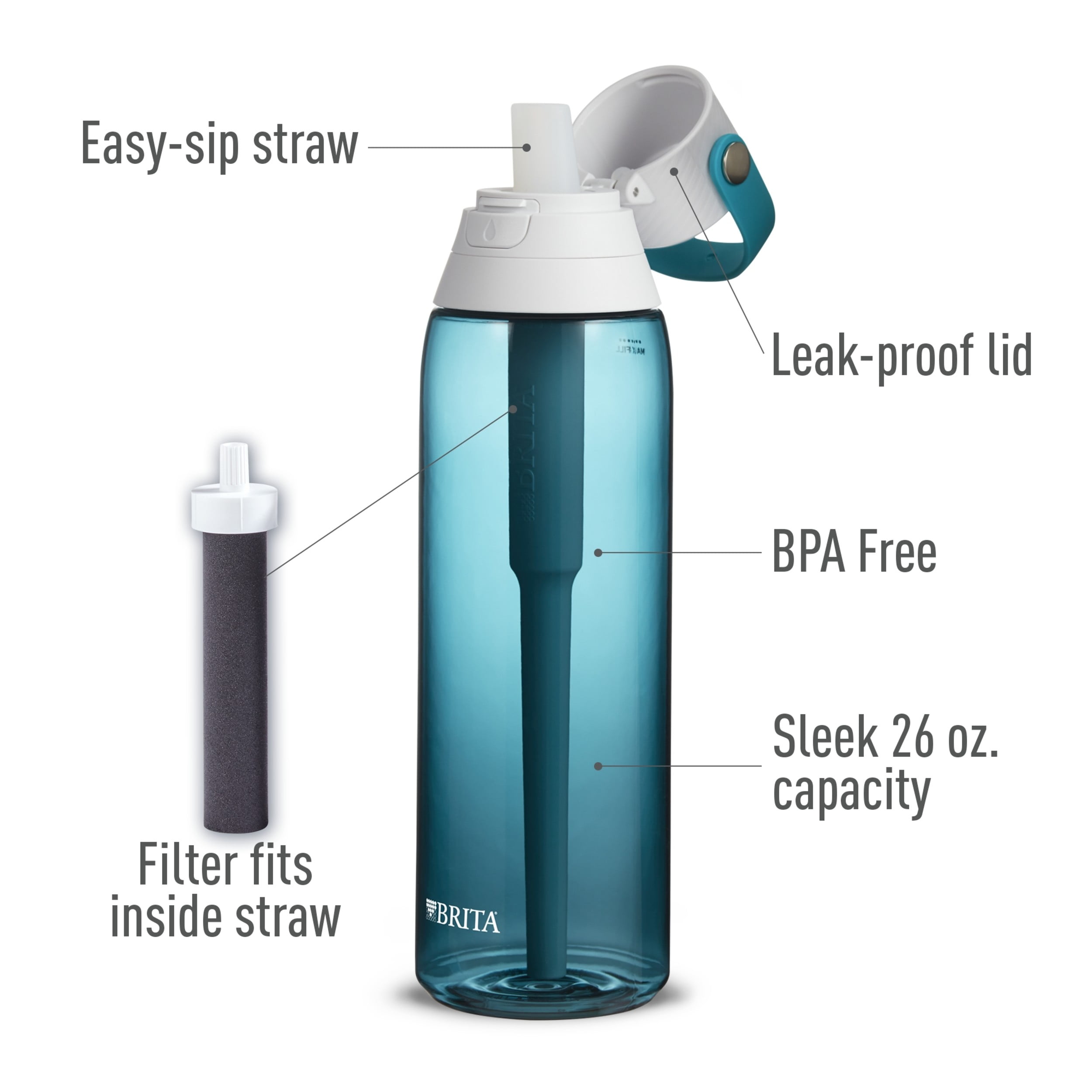 Brita Filtered Water Bottle, Sea Glass, 26 oz