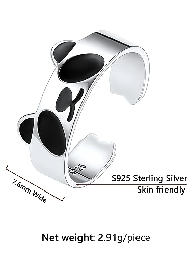 Pandas Wrap Open Ring: Sterling Silver, Cute & Novelty