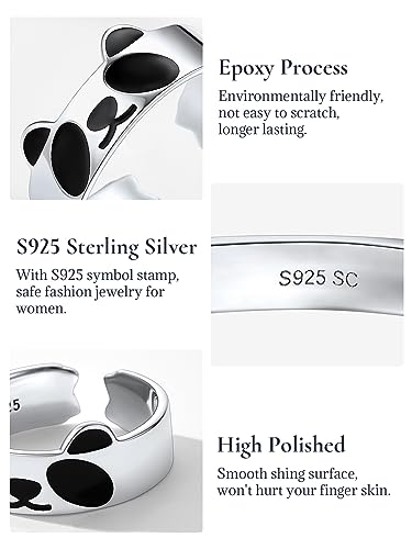 Pandas Wrap Open Ring: Sterling Silver, Cute & Novelty