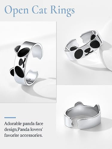 Pandas Wrap Open Ring: Sterling Silver, Cute & Novelty