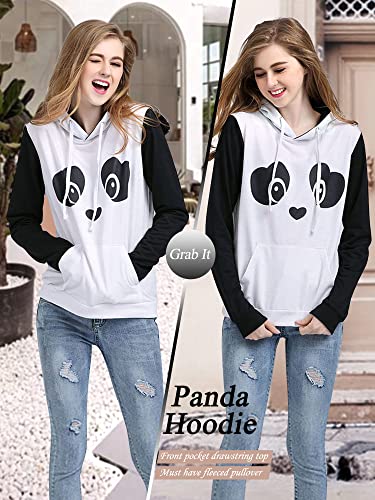 Panda Print Hoodie: Women's Long Sleeve Cotton Blend