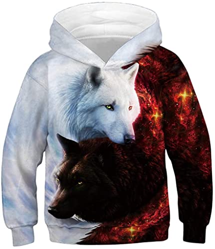 Wolf Hoodies for Kids in Black and White