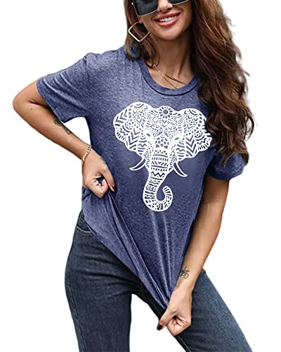 Cute Elephant Graphic Tee for Women - Blue
