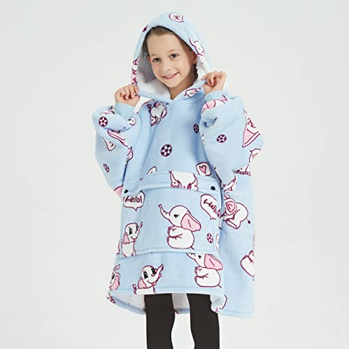 Kids Elephant Wearable Blanket Hoodie with Pocket