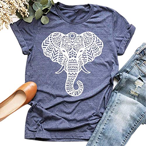 Cute Elephant Graphic Tee for Women - Blue