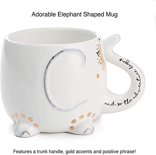 Elephant Ceramic Coffee Mug: Hand Printed Designs - 18.6 oz