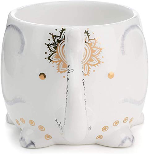 Elephant Ceramic Coffee Mug: Hand Printed Designs - 18.6 oz