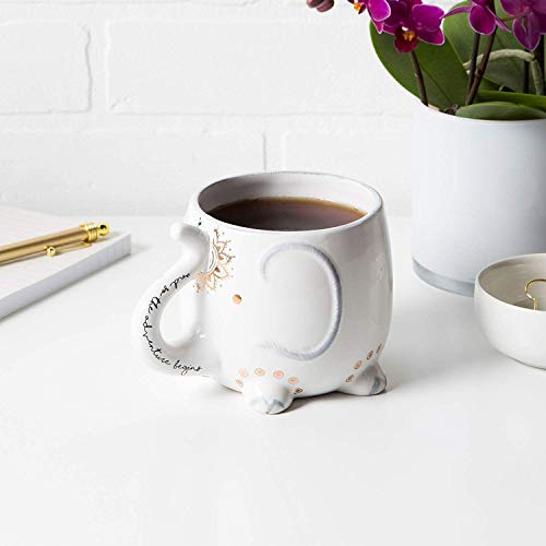 Elephant Ceramic Coffee Mug: Hand Printed Designs - 18.6 oz