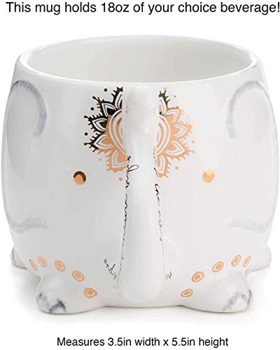 Elephant Ceramic Coffee Mug: Hand Printed Designs - 18.6 oz