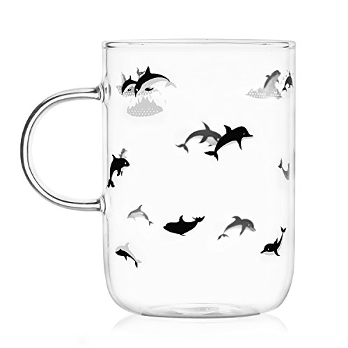 Cute Dolphin Print Glass Mug - 16.3oz
