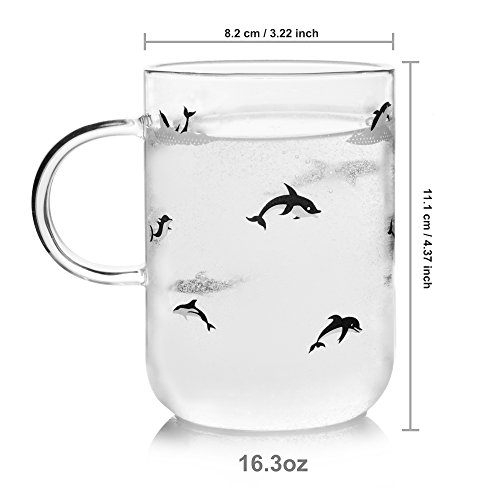 Cute Dolphin Print Glass Mug - 16.3oz