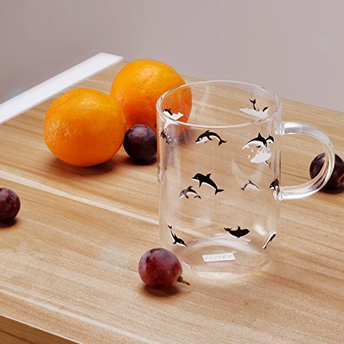 Cute Dolphin Print Glass Mug - 16.3oz