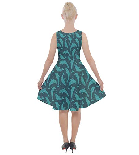 Dolphins Mosaic Pattern Skater Dress - XL Dark Cyan