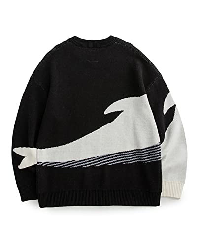 Whale Print Pullover Sweater: Vintage Streetwear for Men