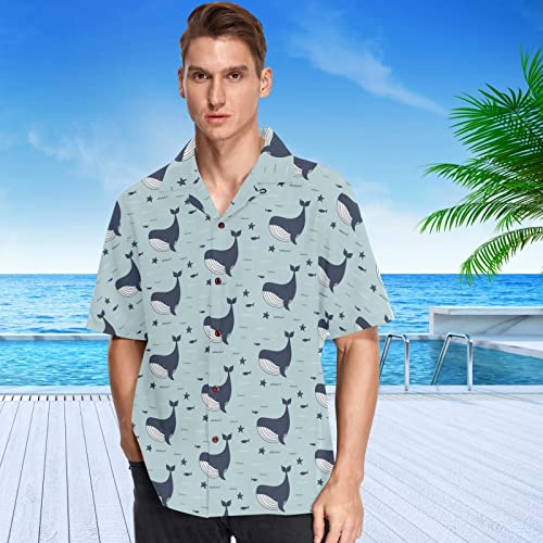Men's Blue Whale Starfish Hawaiian Beach Shirt