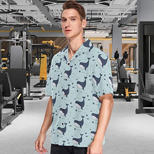 Men's Blue Whale Starfish Hawaiian Beach Shirt