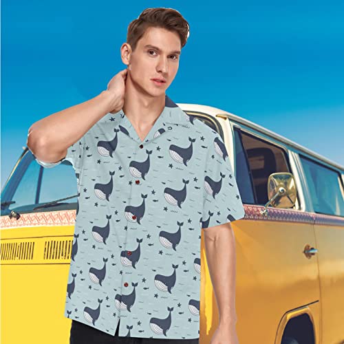Men's Blue Whale Starfish Hawaiian Beach Shirt