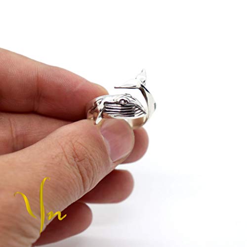 Adjustable Sterling Silver Whale Ring - Nautical Humpback
