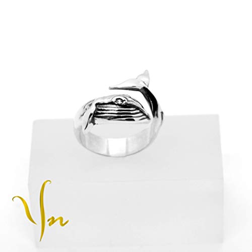 Adjustable Sterling Silver Whale Ring - Nautical Humpback