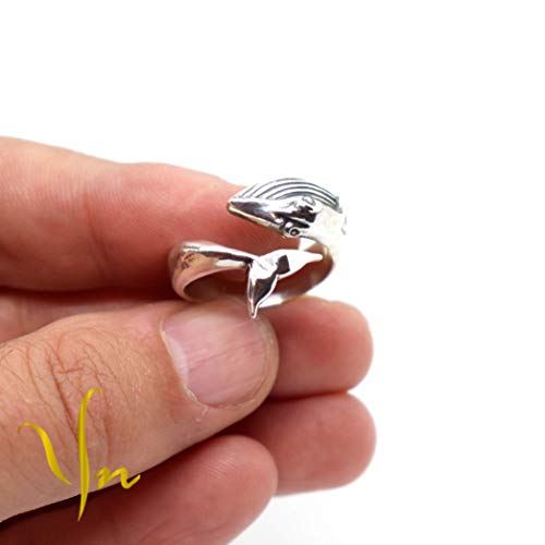 Adjustable Sterling Silver Whale Ring - Nautical Humpback