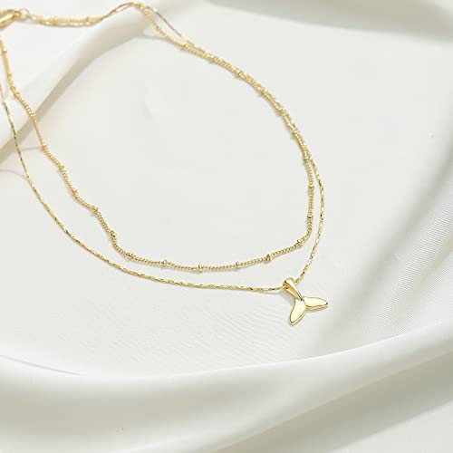 Whale Tail Pendant Necklace Set, Gold Plated, Adjustable