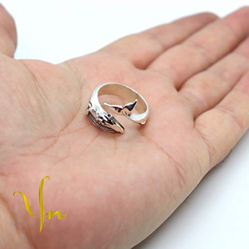 Adjustable Sterling Silver Whale Ring - Nautical Humpback
