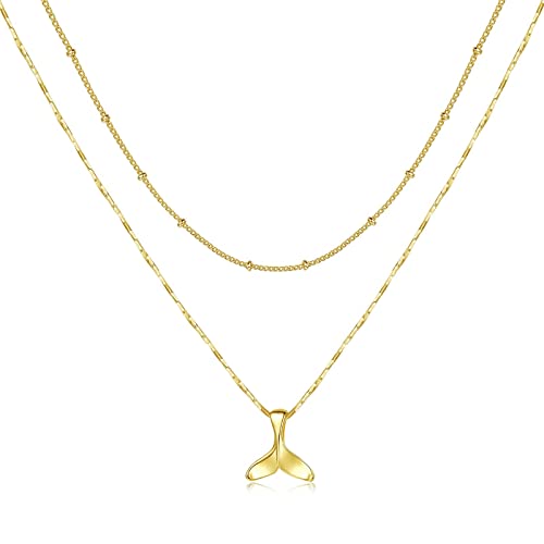 Whale Tail Pendant Necklace Set, Gold Plated, Adjustable