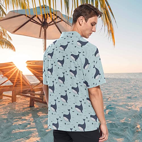 Men's Blue Whale Starfish Hawaiian Beach Shirt