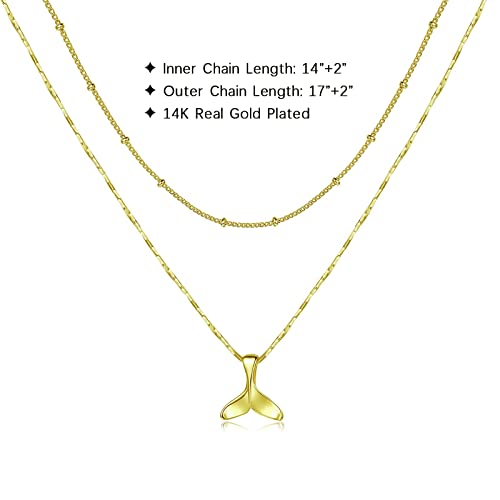 Whale Tail Pendant Necklace Set, Gold Plated, Adjustable