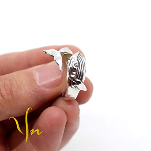 Adjustable Sterling Silver Whale Ring - Nautical Humpback