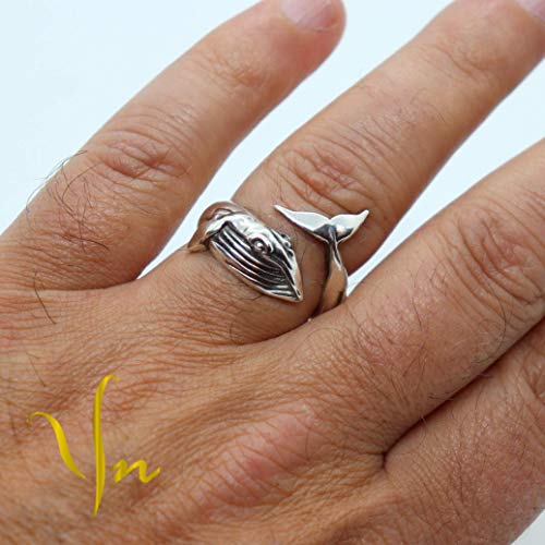 Adjustable Sterling Silver Whale Ring - Nautical Humpback