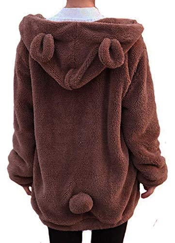 ixiton Winter Womens Fluffy Bear Tail Hoodies,Lovely Plush bunny Hoodies,fuzzy warm sweater,Zipper Jacket Coats,animal Sweatshirt (coffee bear)