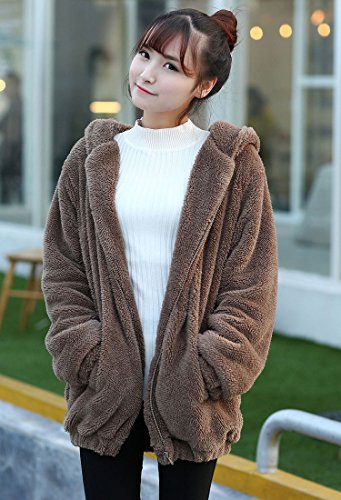 ixiton Winter Womens Fluffy Bear Tail Hoodies,Lovely Plush bunny Hoodies,fuzzy warm sweater,Zipper Jacket Coats,animal Sweatshirt (coffee bear)