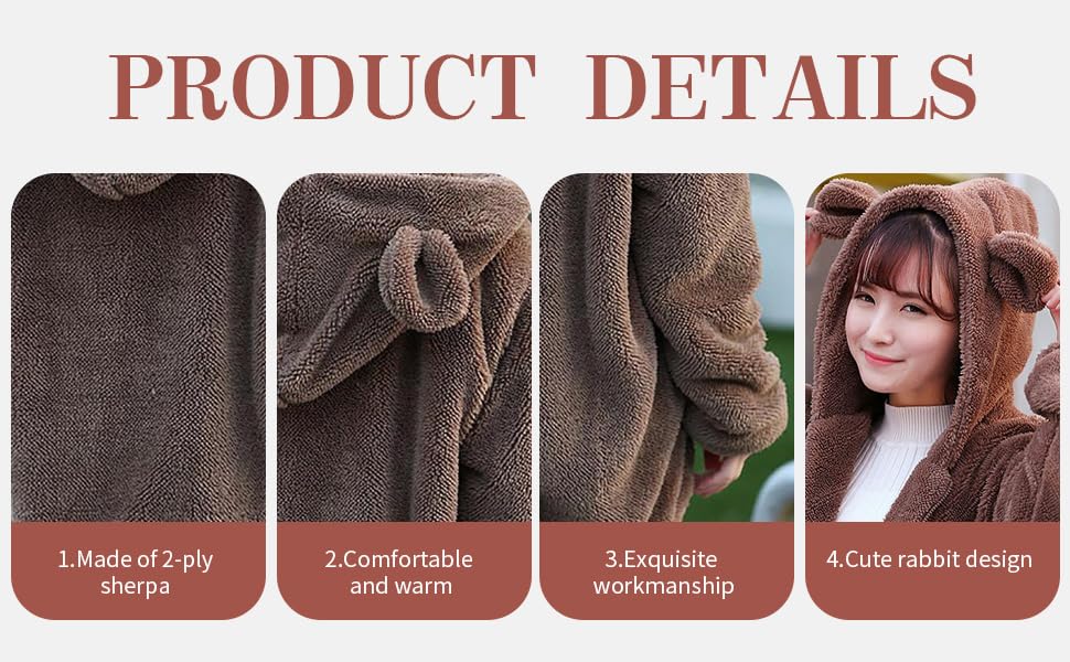 ixiton Winter Womens Fluffy Bear Tail Hoodies,Lovely Plush bunny Hoodies,fuzzy warm sweater,Zipper Jacket Coats,animal Sweatshirt (coffee bear)