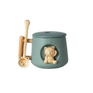 3D Bear Pattern Ceramic Coffee Mug with Spoon