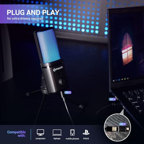 FDUCE RGB Gaming Microphone with Tripod and Mute