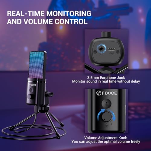 FDUCE RGB Gaming Microphone with Tripod and Mute