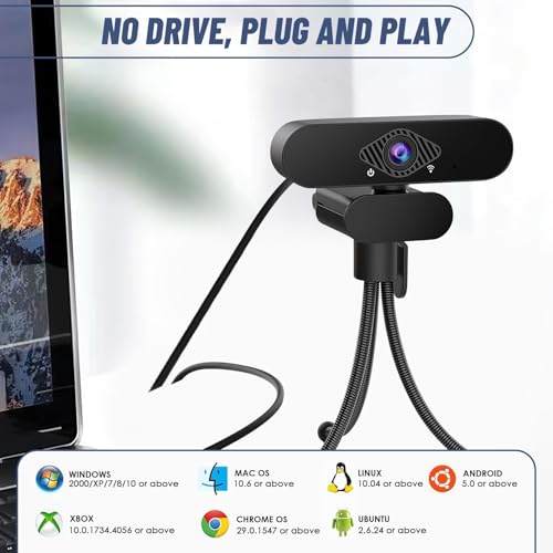 Tinshow 1080P Full HD Webcam with Microphone and Stand