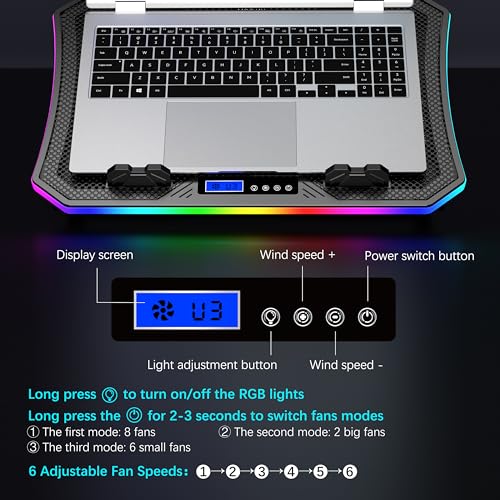 RGB Gaming Laptop Cooling Pad with Adjustable Fans