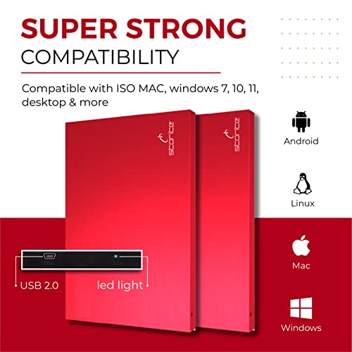 Storite 320GB Portable External Hard Drive - Red