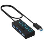 4-Port USB Hub with LED Switches and Cable