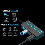 4-Port USB Hub with LED Switches and Cable