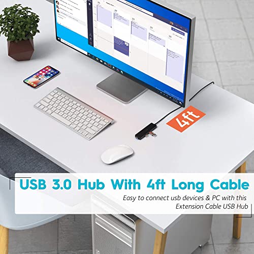 Aceele 4-Port USB 3.0 Hub with 4ft Cable